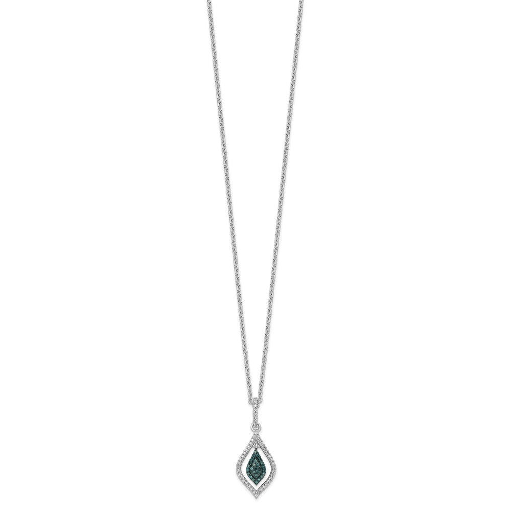 White Night Sterling Silver Rhodium-plated Blue and White Diamond Necklace with 2 Inch Extender