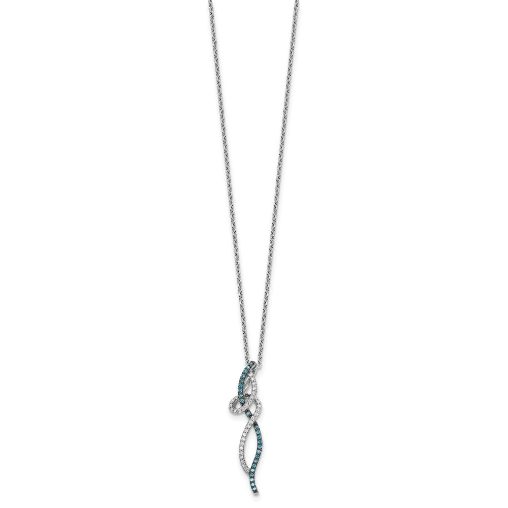 White Night Sterling Silver Rhodium-plated Swirl White and Blue Diamond Necklace with 2 Inch Extender