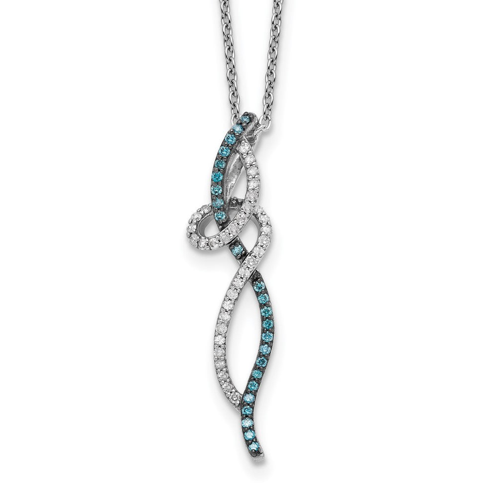 White Night Sterling Silver Rhodium-plated Swirl White and Blue Diamond Necklace with 2 Inch Extender