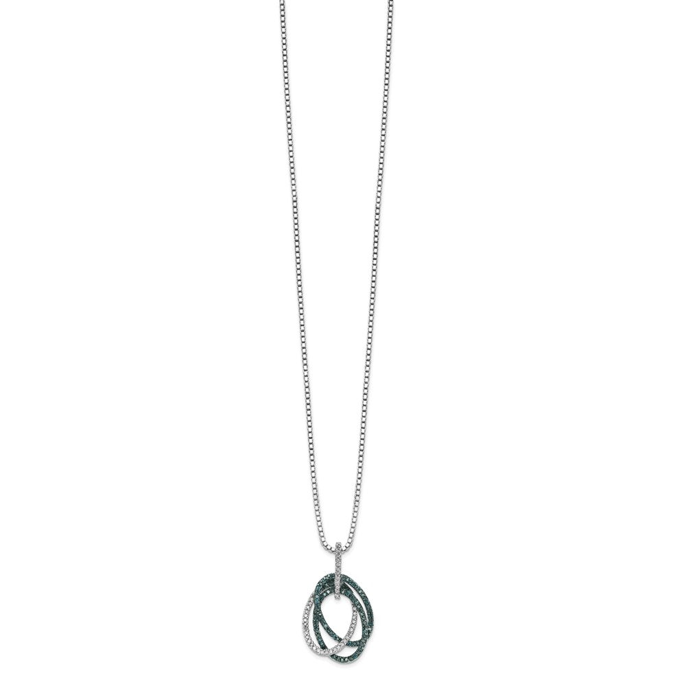 White Night Sterling Silver Rhodium-plated Blue and White Diamond Triple Oval Pendant 18 Inch Necklace with 2 Inch Extender