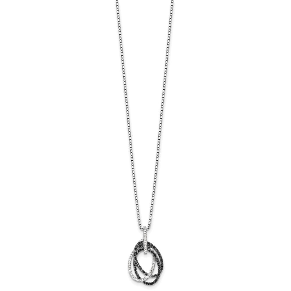 White Night Sterling Silver Rhodium-plated Black and White Diamond Triple Oval 18 Inch Necklace with 2 Inch Extender