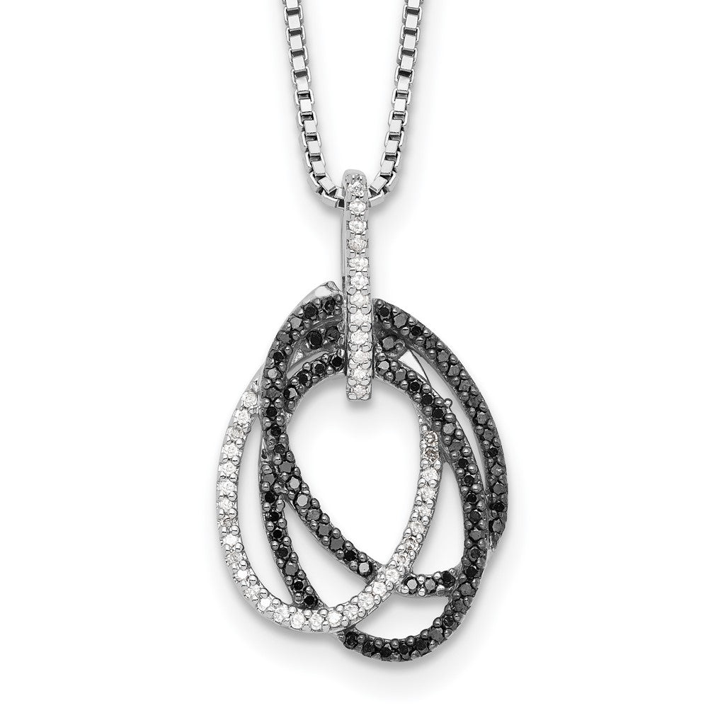 White Night Sterling Silver Rhodium-plated Black and White Diamond Triple Oval 18 Inch Necklace with 2 Inch Extender