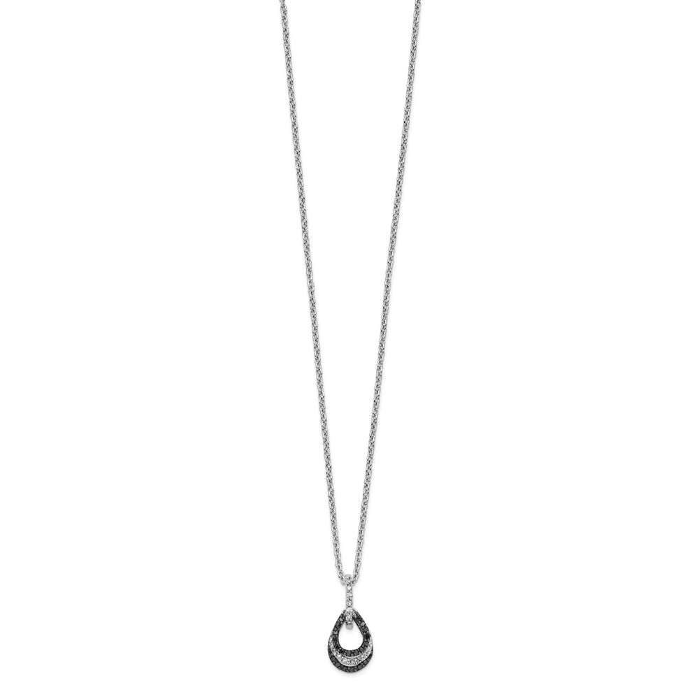 White Night Sterling Silver Rhodium-plated Black and White Diamond Teardrop Pendant 18 Inch Necklace with 2 Inch Extender