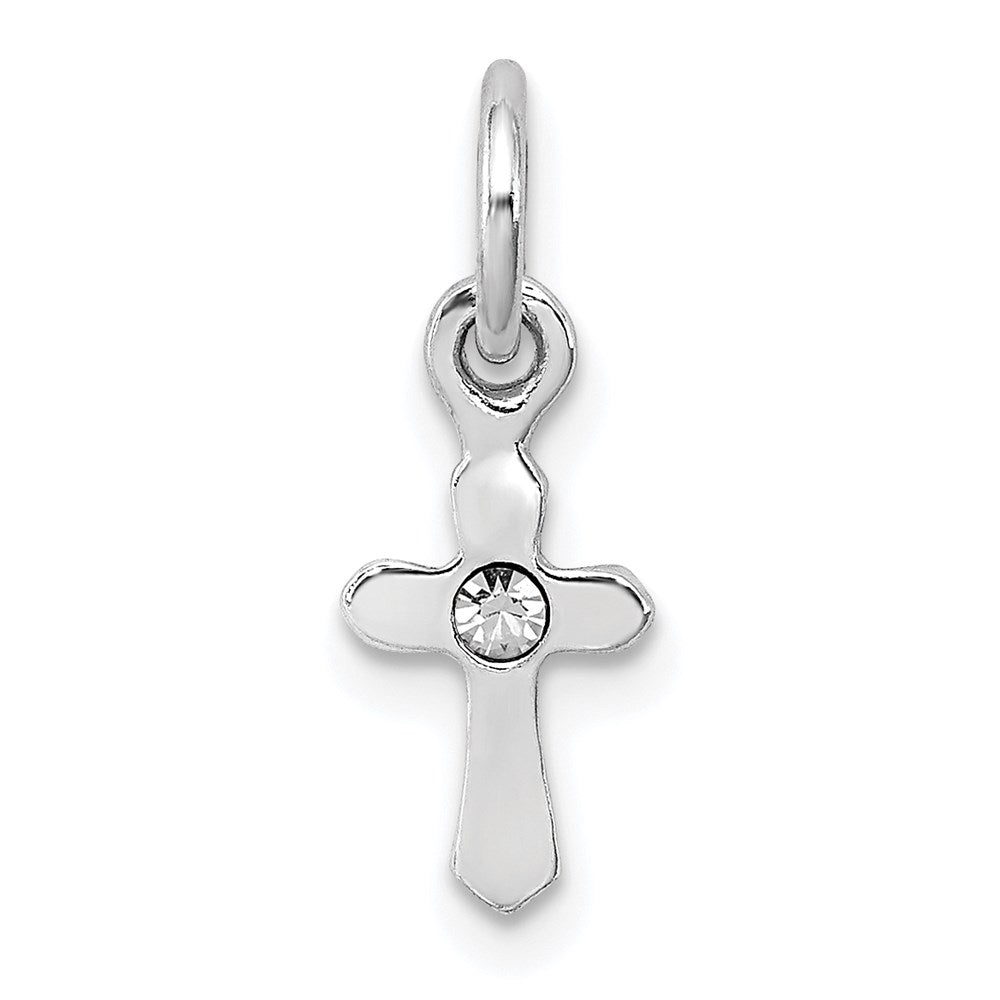 Sterling Silver Rhodium-plated Crystal Cross Petite Pendant
