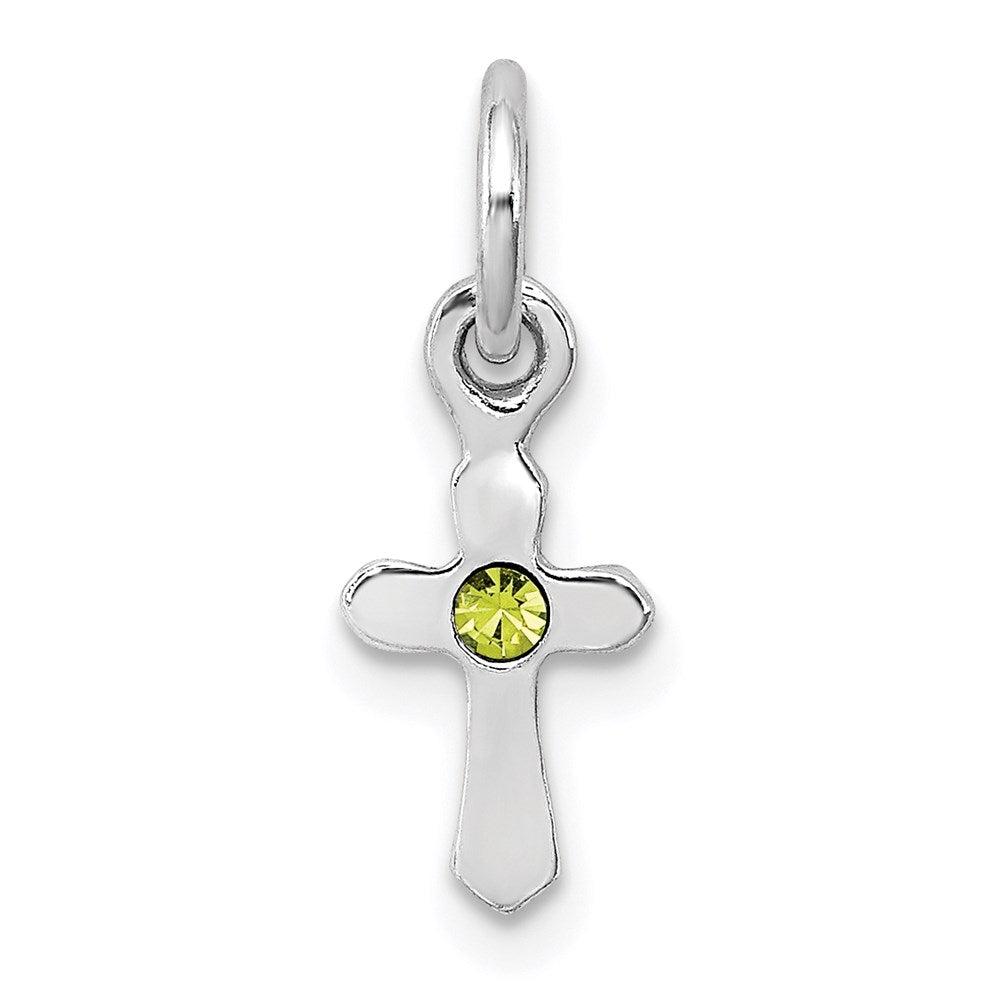 Sterling Silver Rhodium-plated Light Green Crystal Cross Petite Pendant