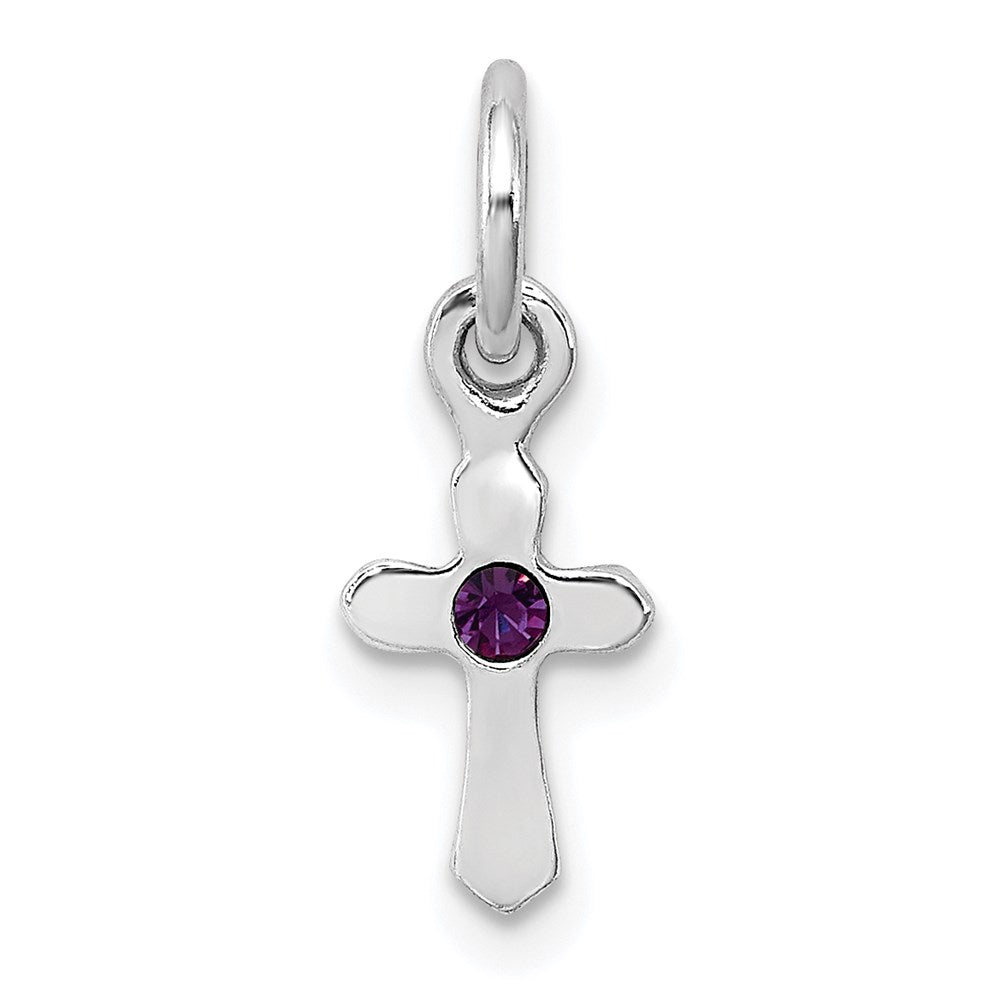 Sterling Silver Rhodium-plated Purple Crystal Cross Petite Pendant