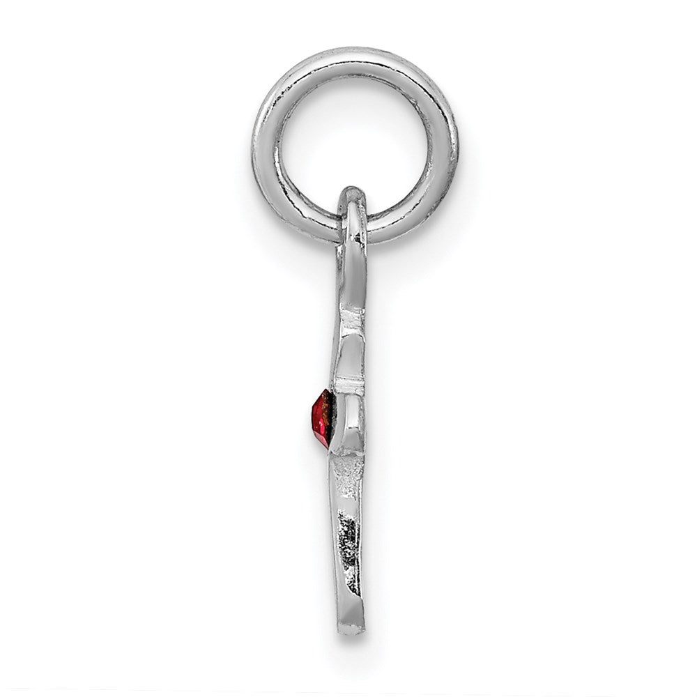 Sterling Silver Rhodium-plated Red Crystal Cross Petite Pendant
