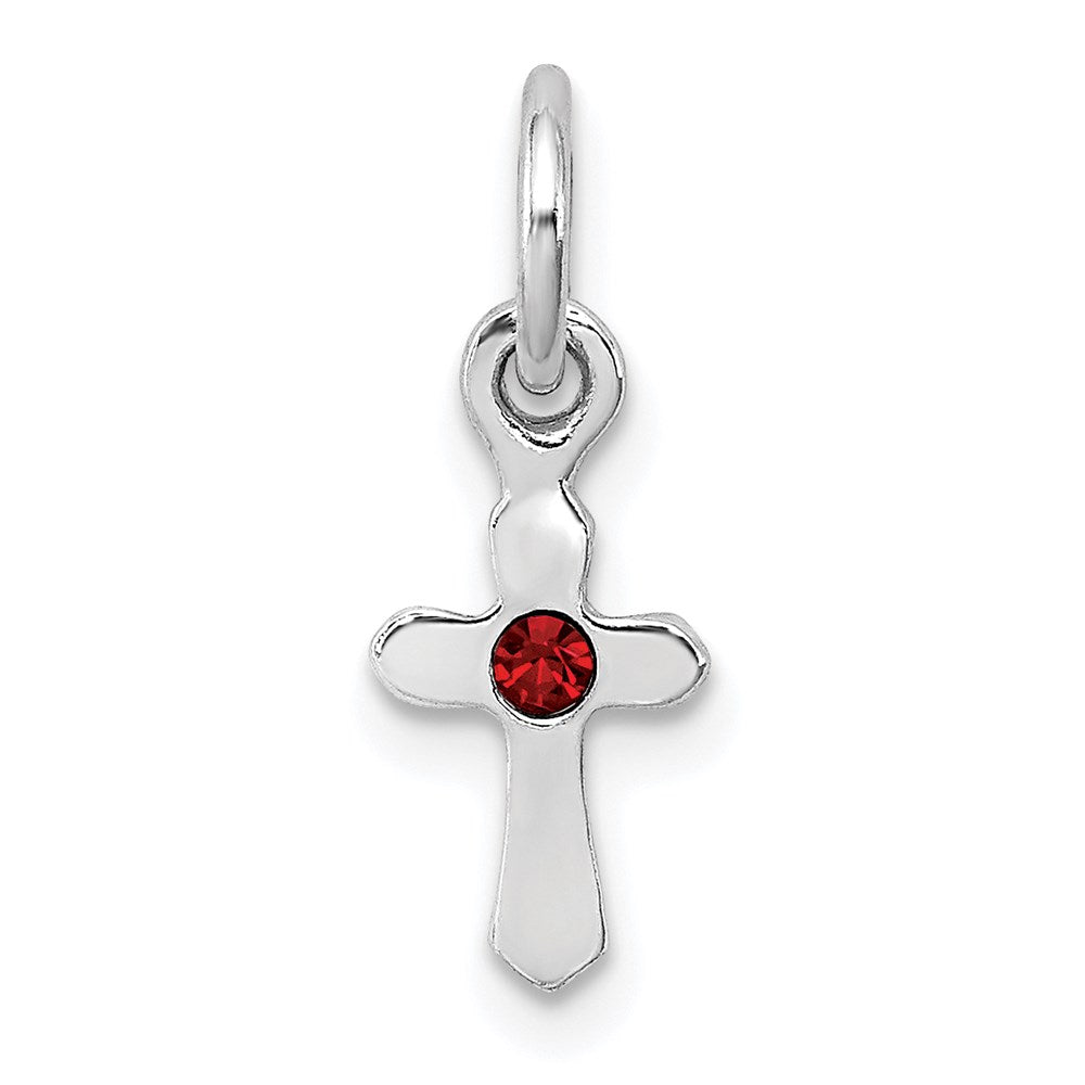 Sterling Silver Rhodium-plated Red Crystal Cross Petite Pendant