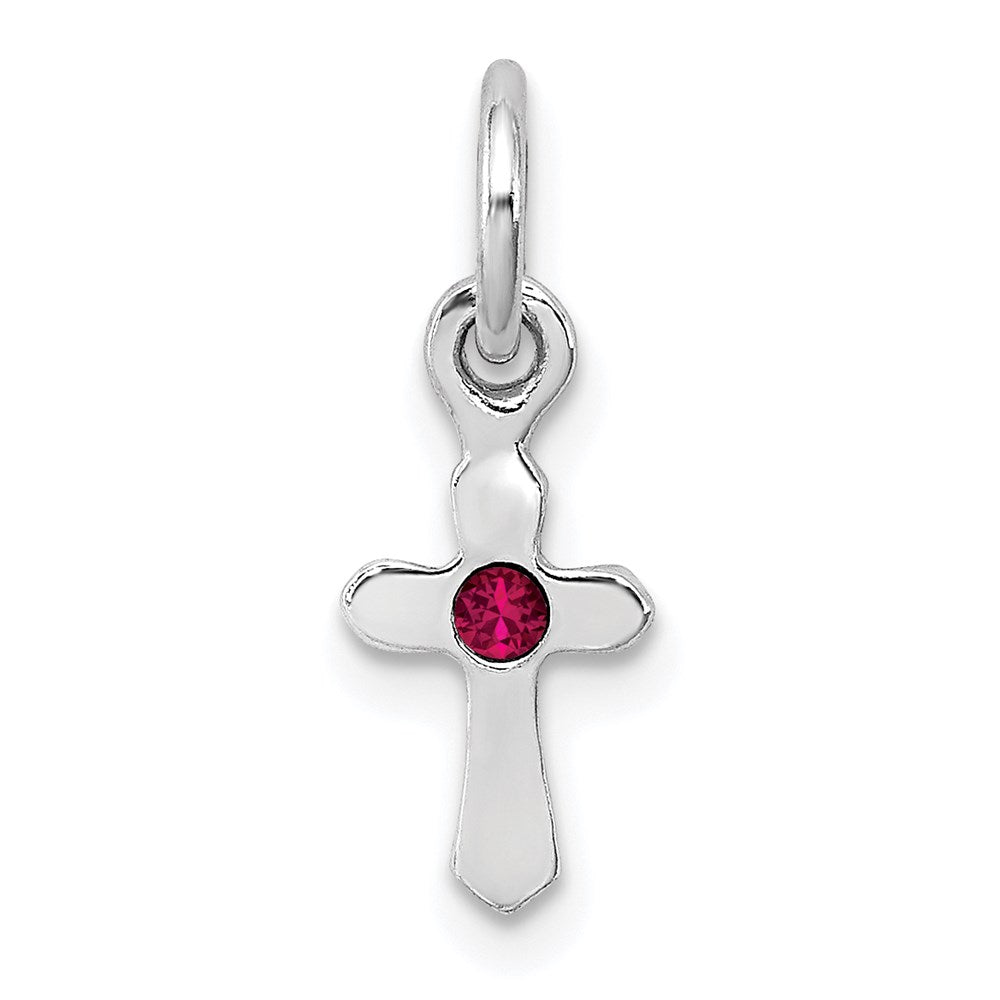 Sterling Silver RH-pltd Child's July Red Preciosca Crystal Cross Pendant