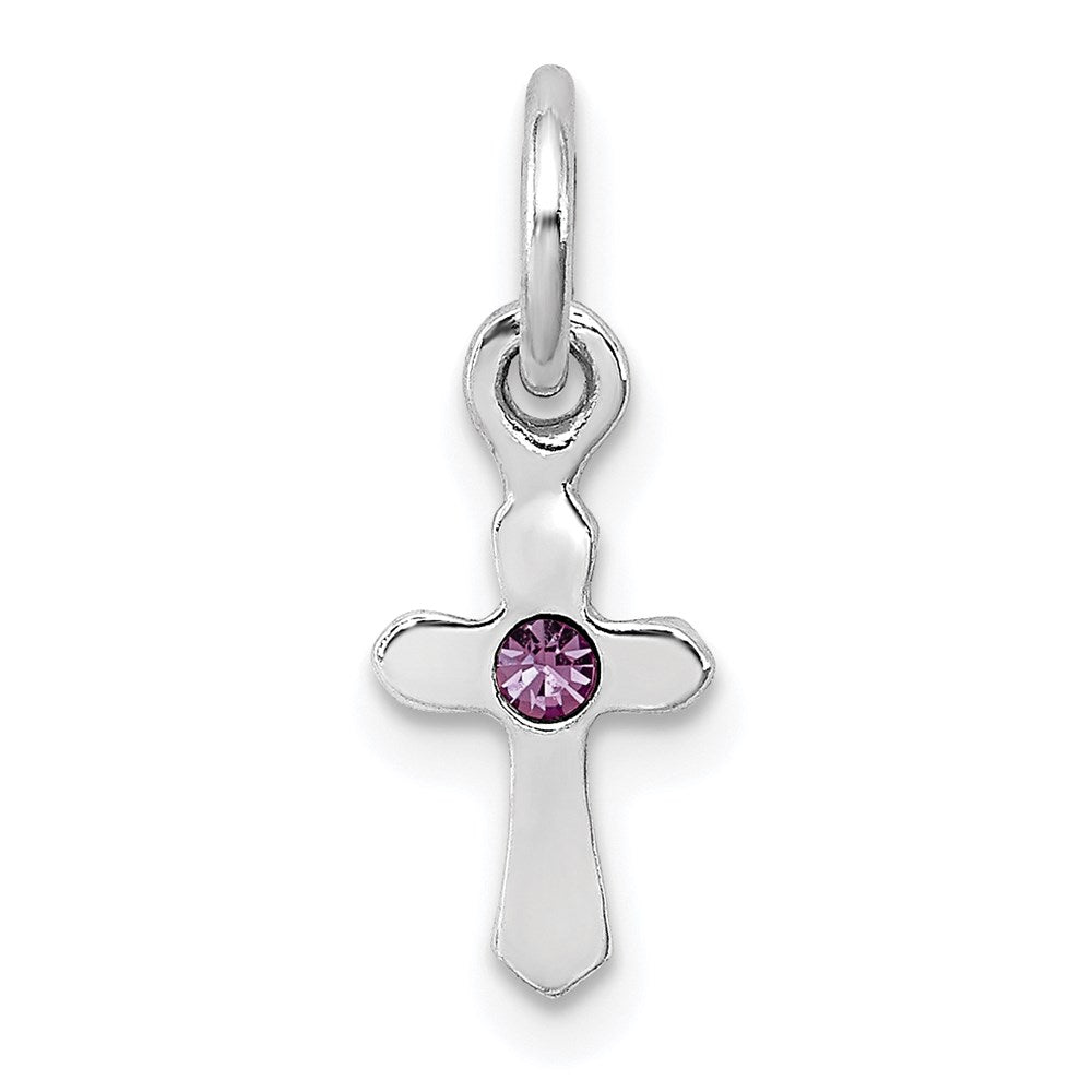Sterling Silver Rhodium-plated Lavendar Crystal Cross Petite Pendant