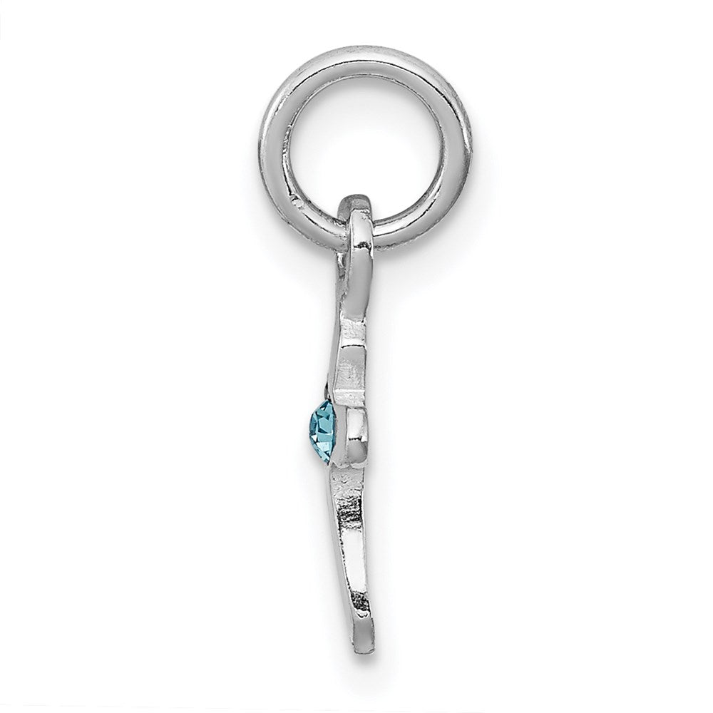 Sterling Silver Rhodium-plated Light Blue Crystal Cross Petite Pendant