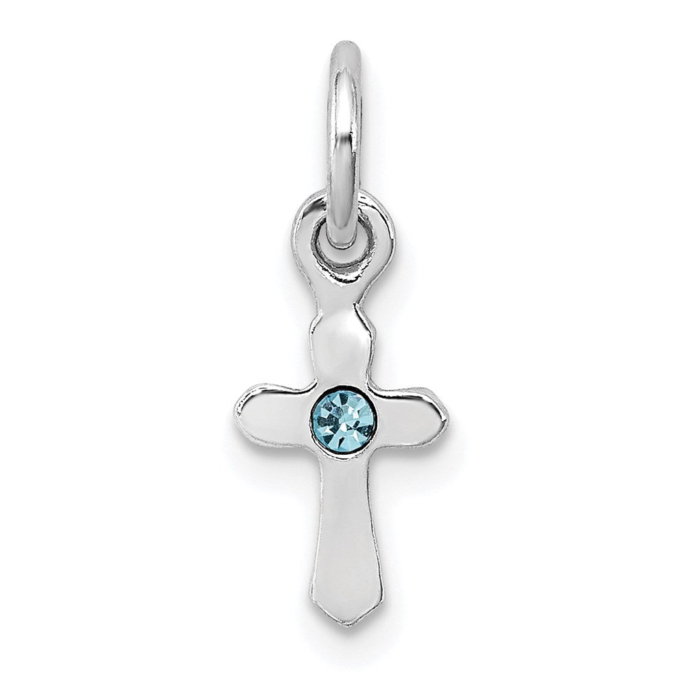 Sterling Silver Rhodium-plated Light Blue Crystal Cross Petite Pendant