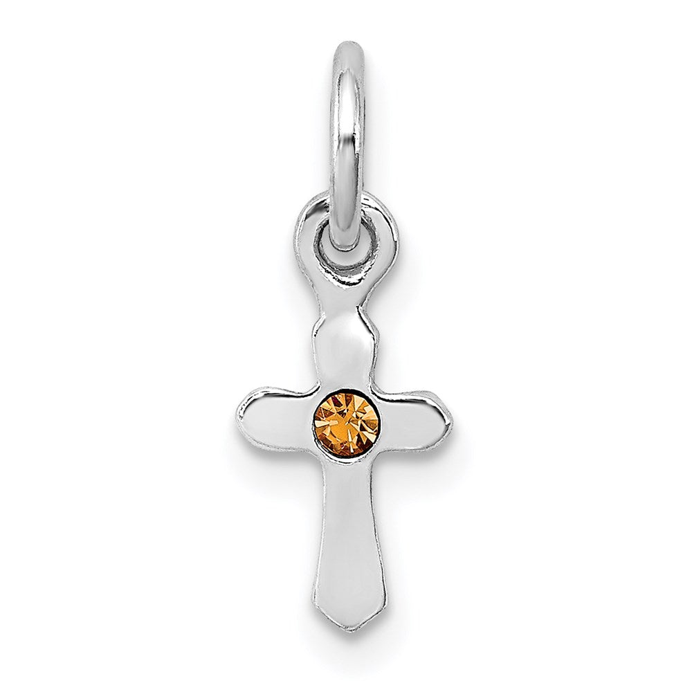 Sterling Silver Rhodium-plated Golden Yellow Crystal Cross Petite Pendant