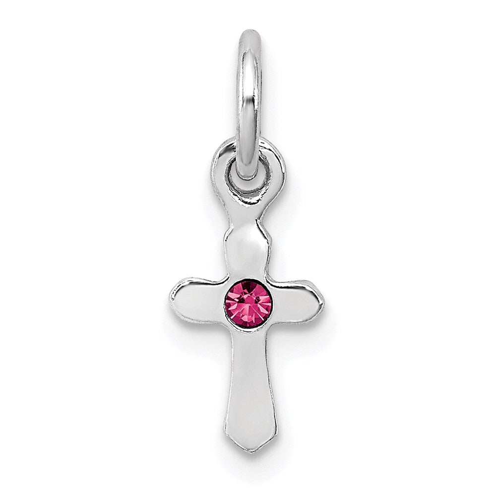 Sterling Silver Rhodium-plated Pink Crystal Cross Petite Pendant