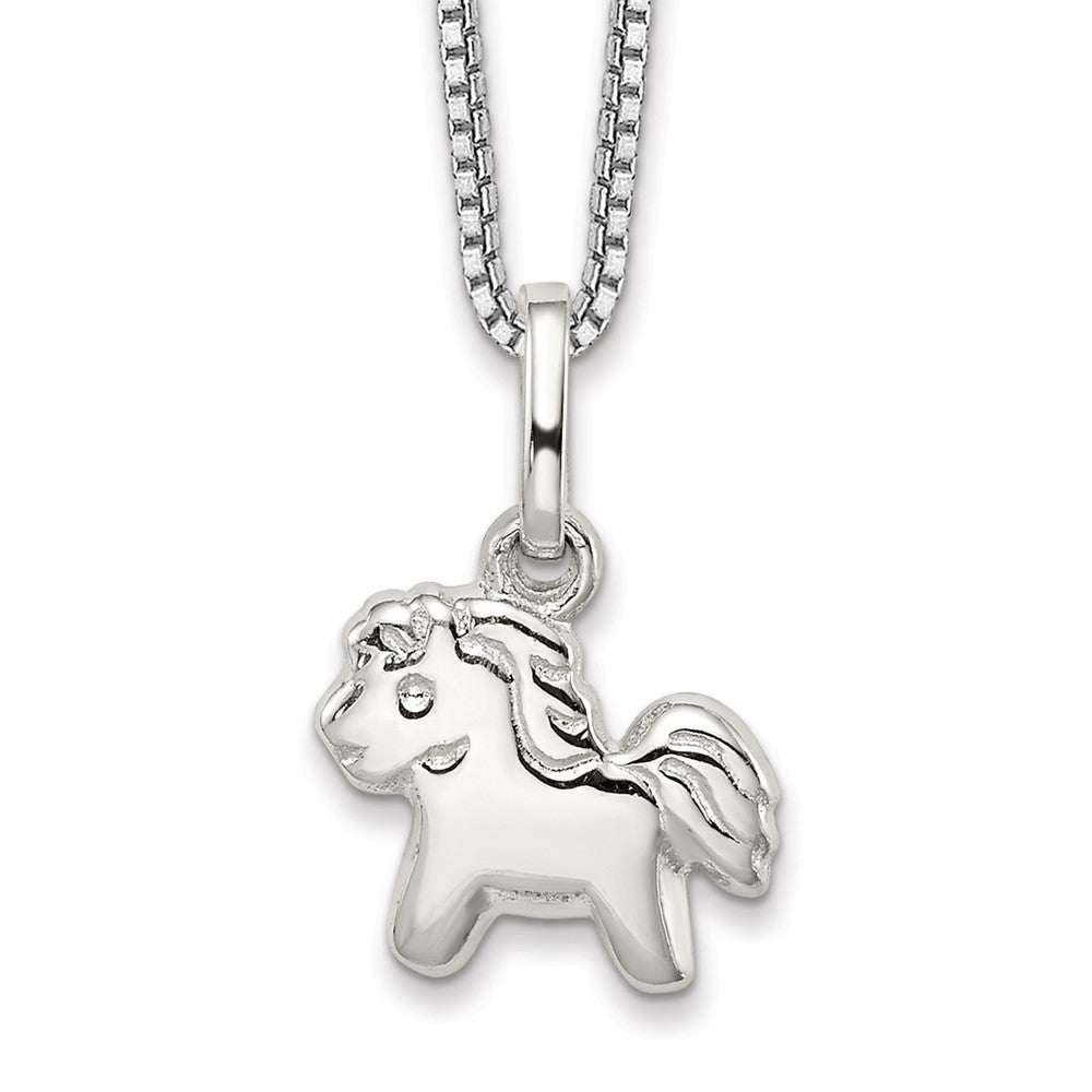 Sterling Silver RH Plated Child's Polished Pony Pendant Necklace