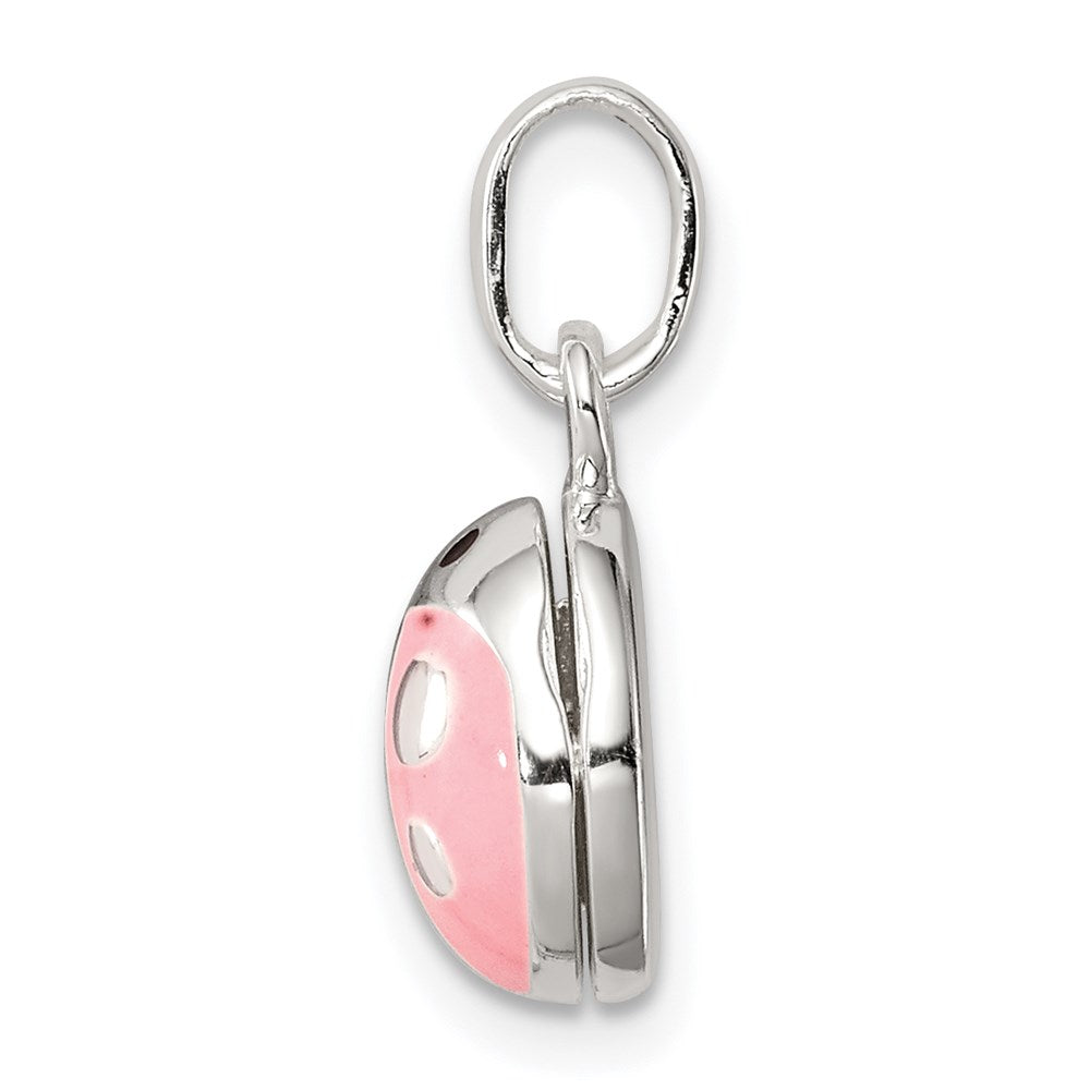 Sterling Silver Pink and Black Enameled Ladybug Locket Petite Pendant