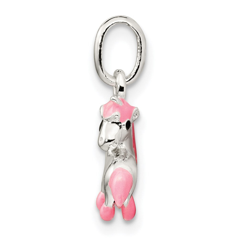 Sterling Silver Polished Pink & Black Enameled Pony Children's Pendant