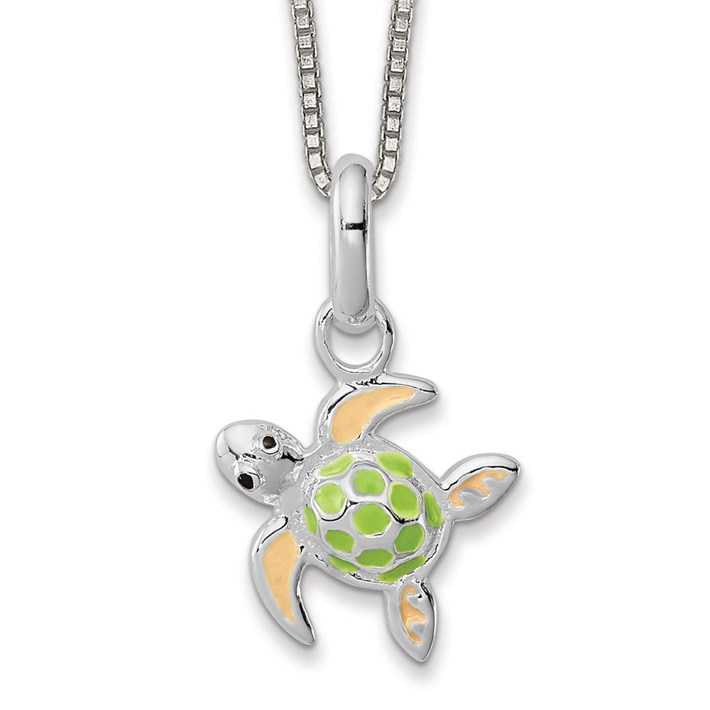 Sterling Silver Children's Enameled Sea Turtle Pendant Necklace