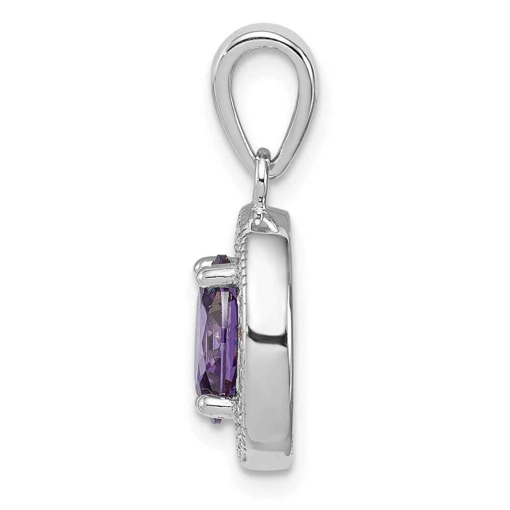 Sterling Silver Rhod-plated w/ Purple and White CZ Oval Pendant