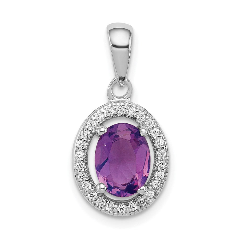 Sterling Silver Rhodium-plated Polished Amethyst and CZ Pendant