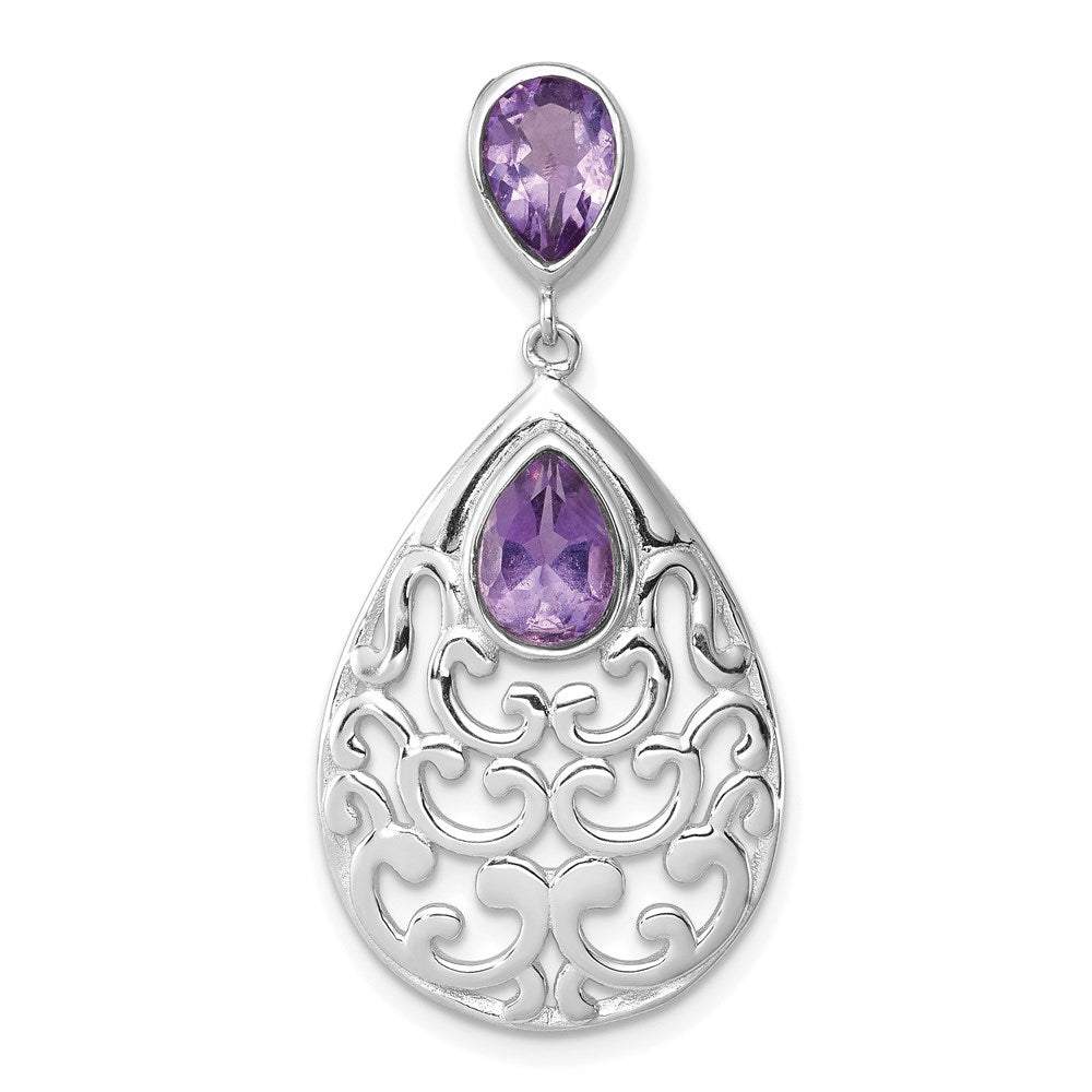 Sterling Silver Rhodium-plated Polished Amethyst Pendant