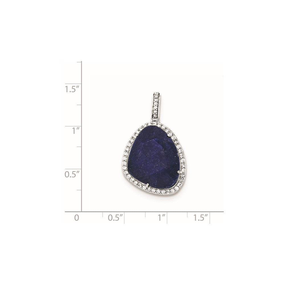 Sterling Silver Polished with Blue Corundum and CZ Pendant