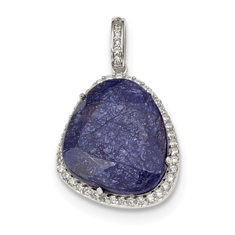 Sterling Silver Polished with Blue Corundum and CZ Pendant