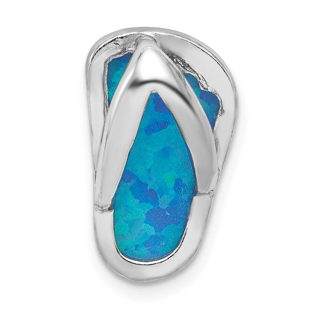 Sterling Silver Rhodium Created Blue Opal Flip-Flop Slide