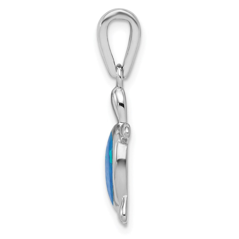 Sterling Silver Rhodium Created Blue Opal Turtle Necklace