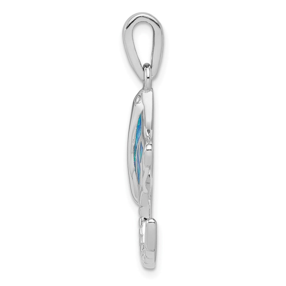 Sterling Silver Rhodium-plated Created Blue Opal Stingray Pendant