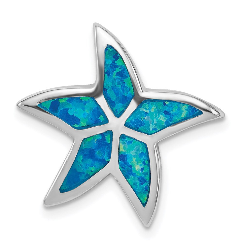 Sterling Silver Rhodium-plated Blue Lab Created Opal Starfish Chain Slide