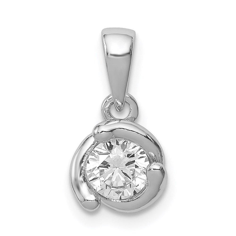 Sterling Silver Rhodium-plated Polished w/ CZ Pendant