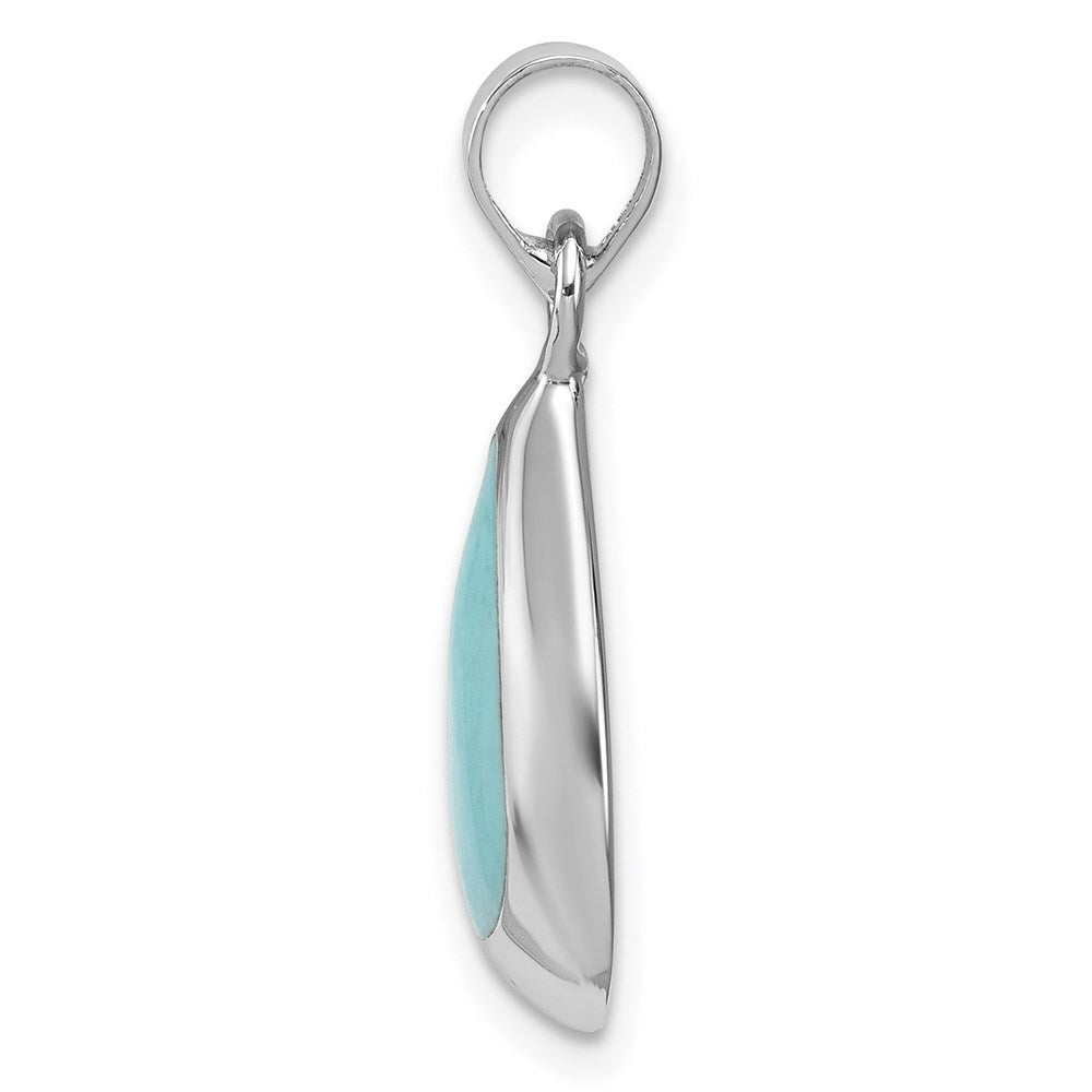 Sterling Silver Rhodium Polished Lab Created Turquoise Teardrop Pendant