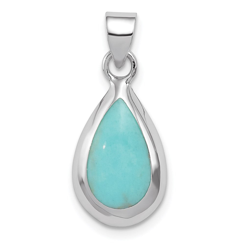 Sterling Silver Rhodium Polished Lab Created Turquoise Teardrop Pendant