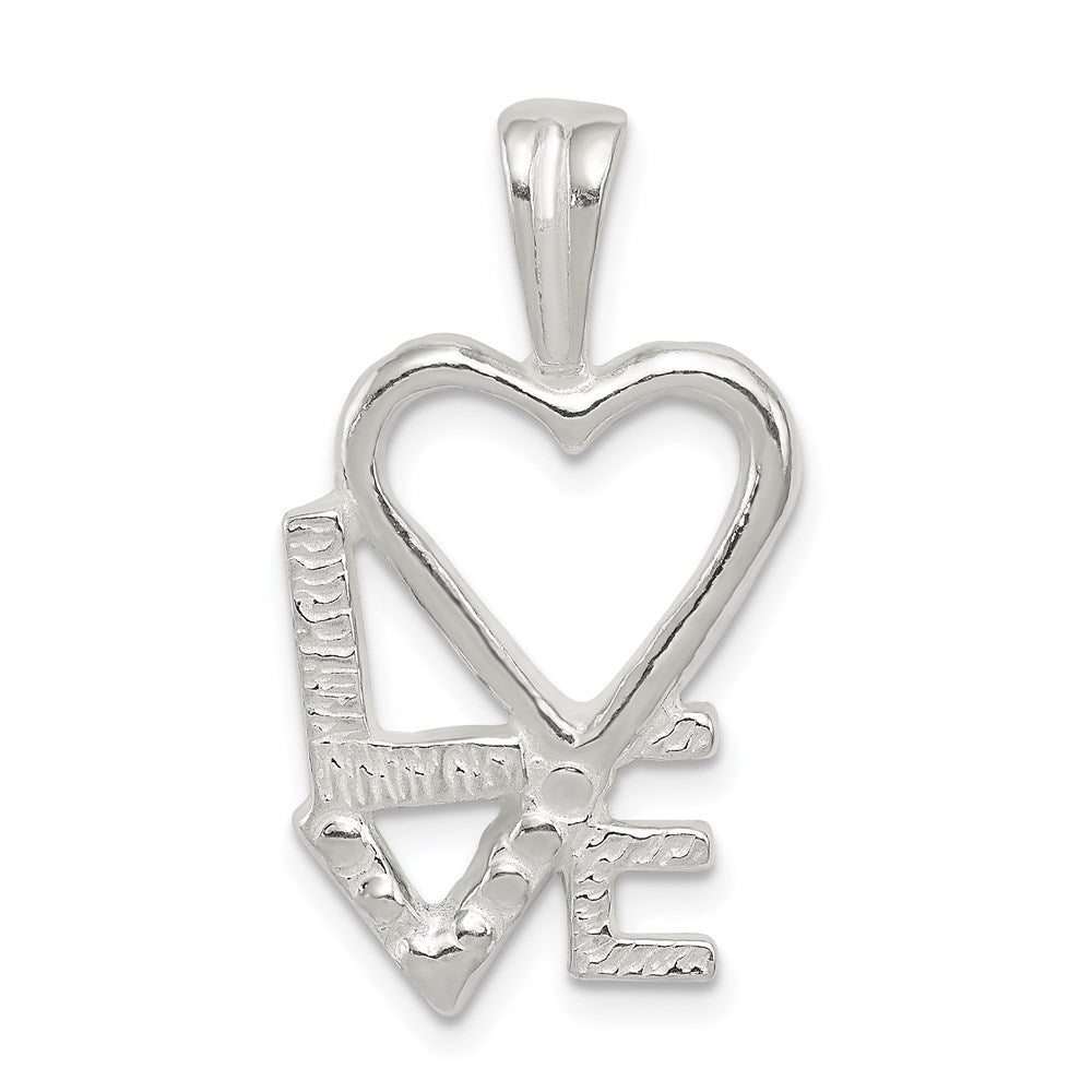 Sterling Silver Polished LOVE with Heart Chain Slide Pendant