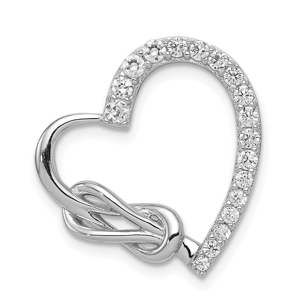 Sterling Silver Rhodium-plated CZ Knotted Heart Chain Slide
