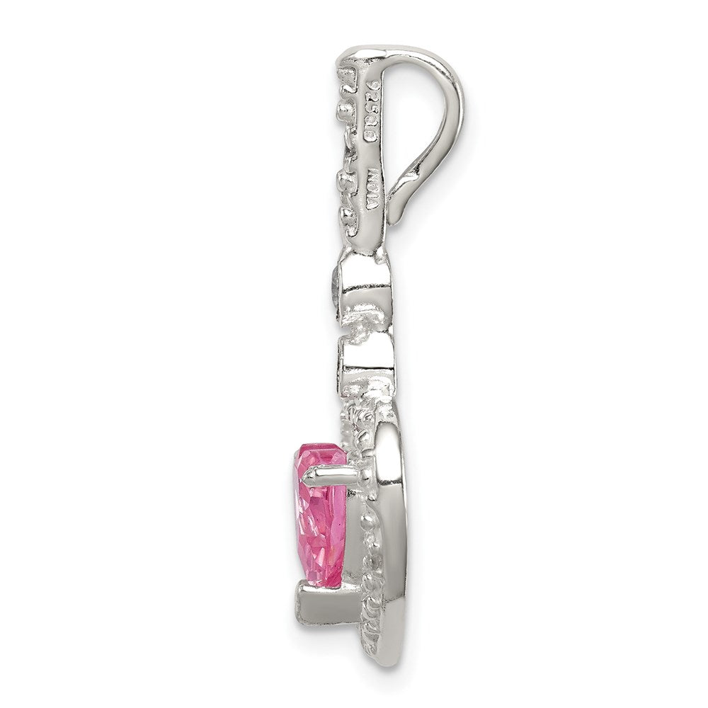 Sterling Silver Polished Clear CZ and Pink CZ Heart Slide Pendant