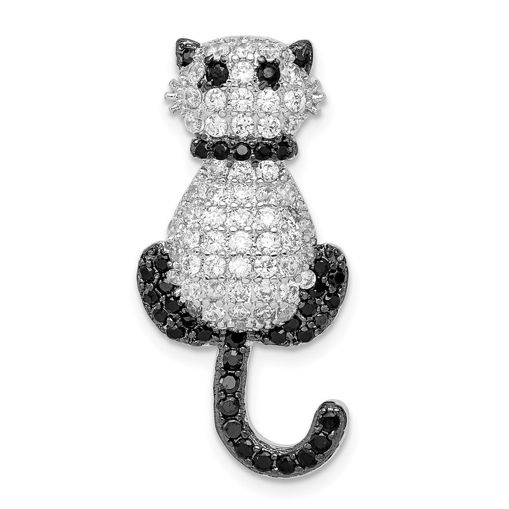 Sterling Silver Rhodium-plated CZ Cat Slide Pendant