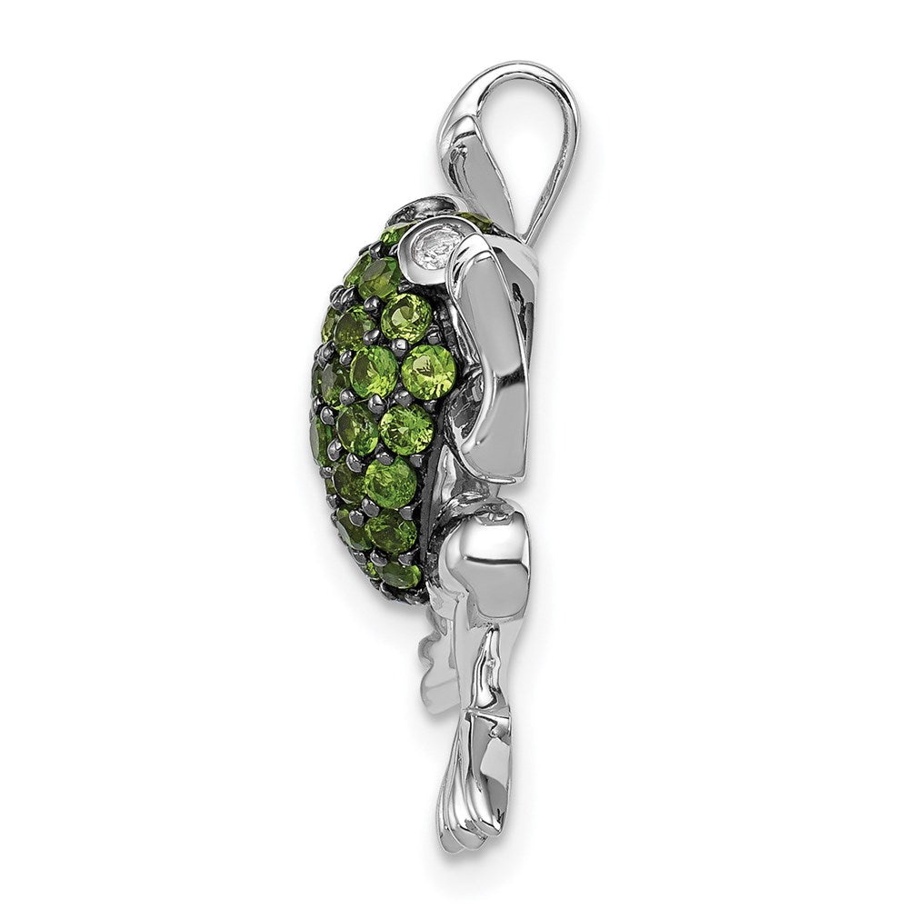 Sterling Silver Rhodium White Topaz & Chrome Diopside Frog Necklace