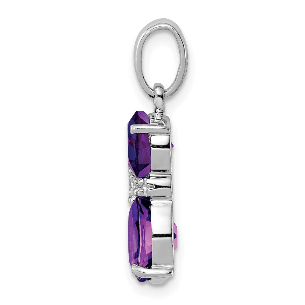 Sterling Silver Rhodium-plated Amethyst and Diamond Cat Pendant