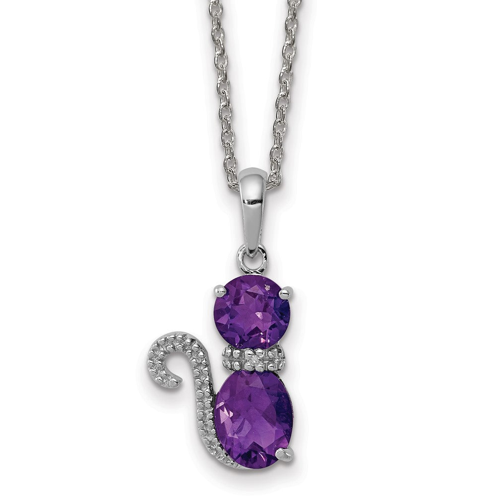 Sterling Silver Rh-pl Amethyst and Diamond Cat Necklace