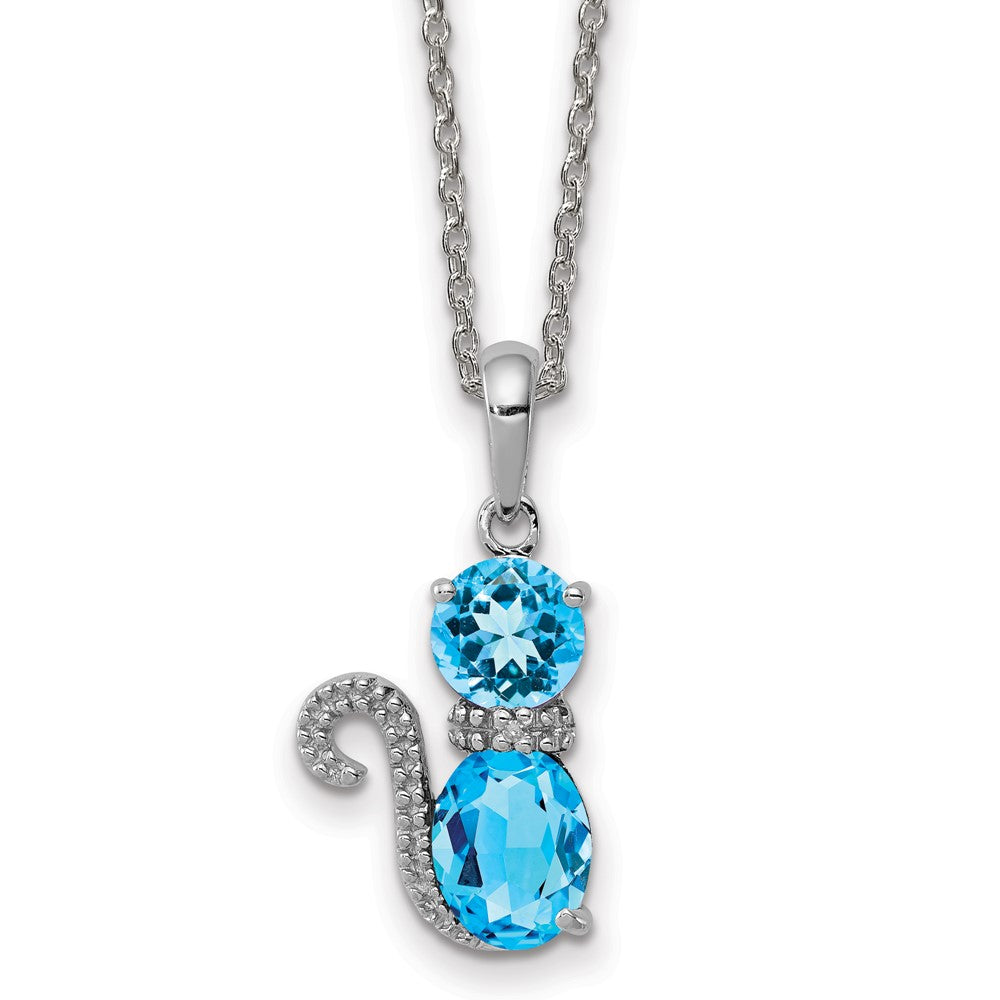 Sterling Silver Rh-pl Blue Topaz and Diamond Cat Necklace