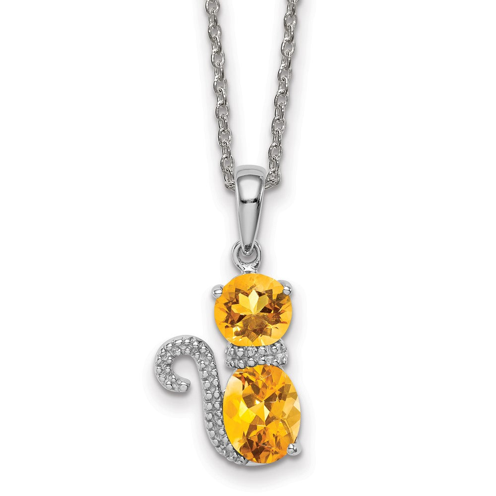 Sterling Silver Rh-pl Citrine and Diamond Cat Necklace