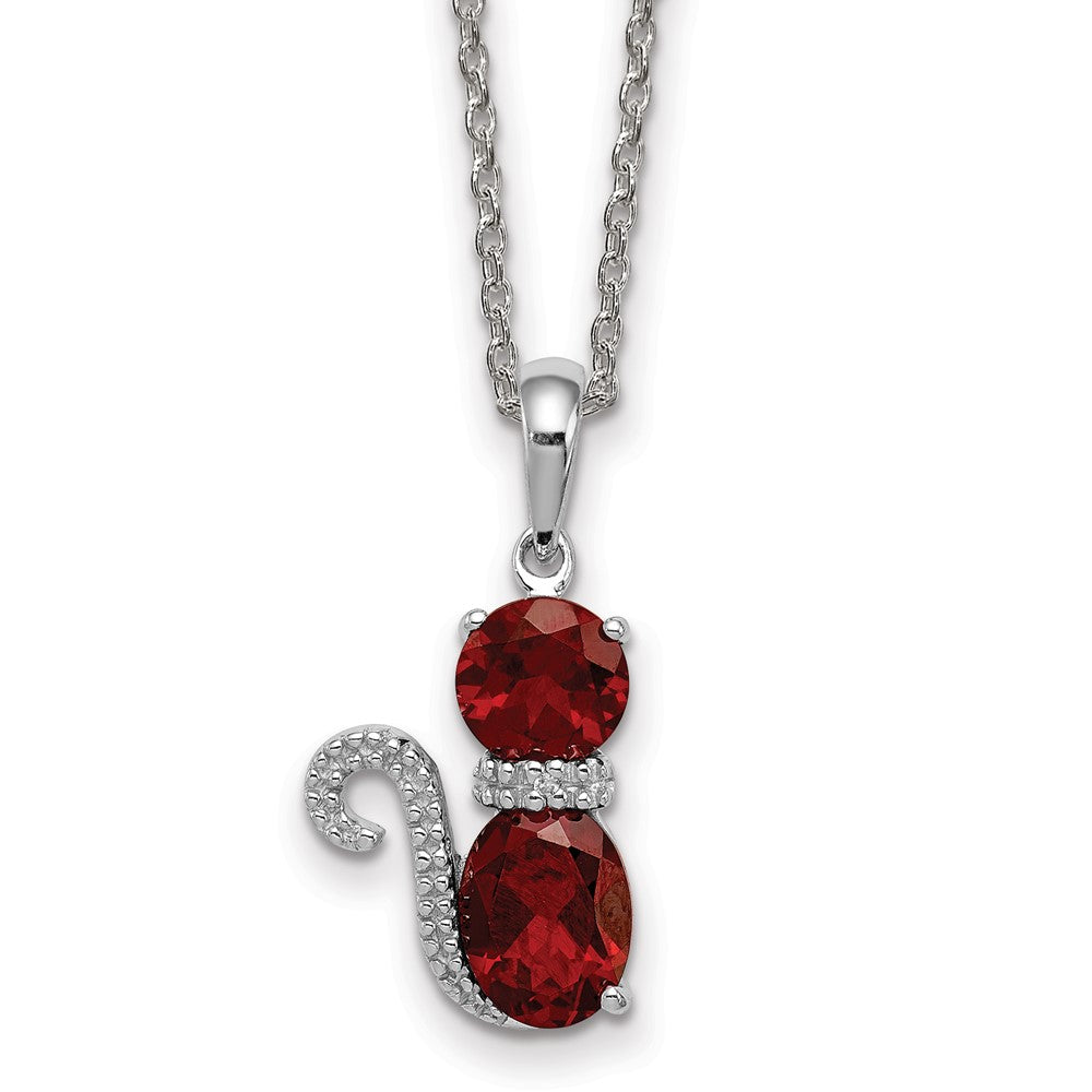 Sterling Silver Rh-pl Garnet and Diamond Cat Necklace