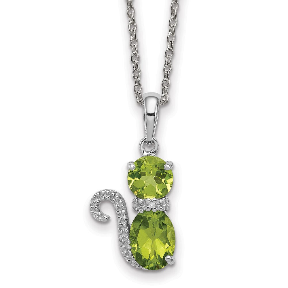 Sterling Silver Rh-pl Peridot and Diamond Cat Necklace