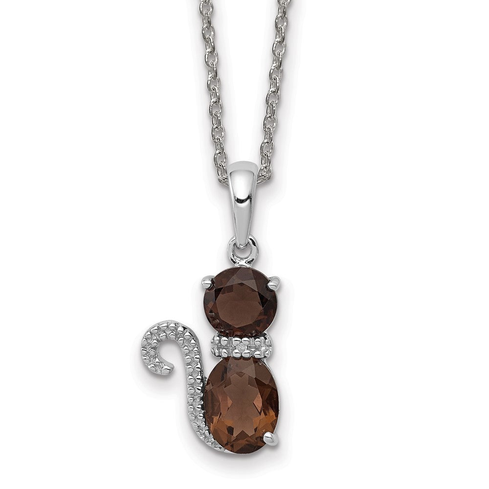 Sterling Silver Rh-pl Smoky Quartz and Diamond Necklace