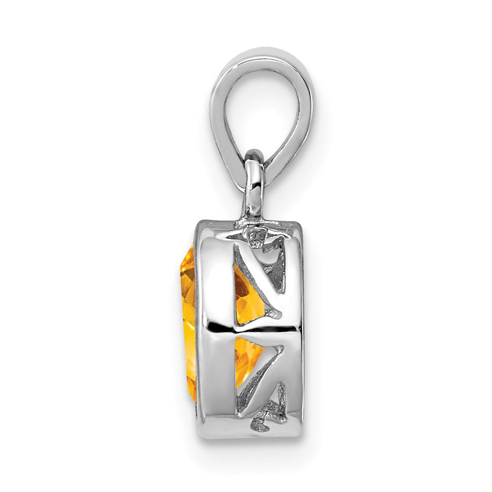 Sterling Silver Rhodium-plated Polished Citrine Oval Pendant