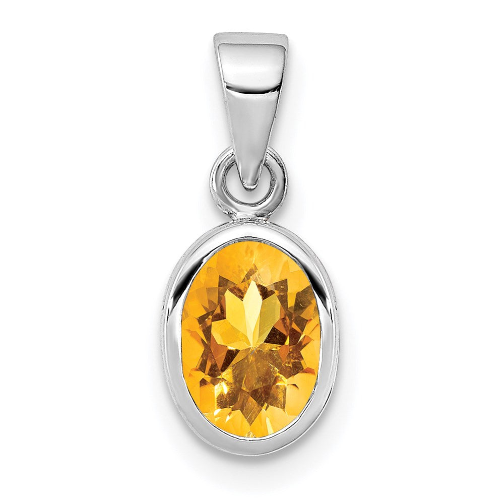 Sterling Silver Rhodium-plated Polished Citrine Oval Pendant