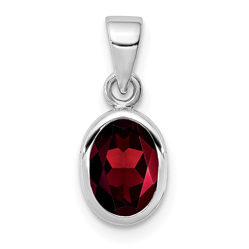 Sterling Silver Rhodium-plated Polished Garnet Oval Pendant