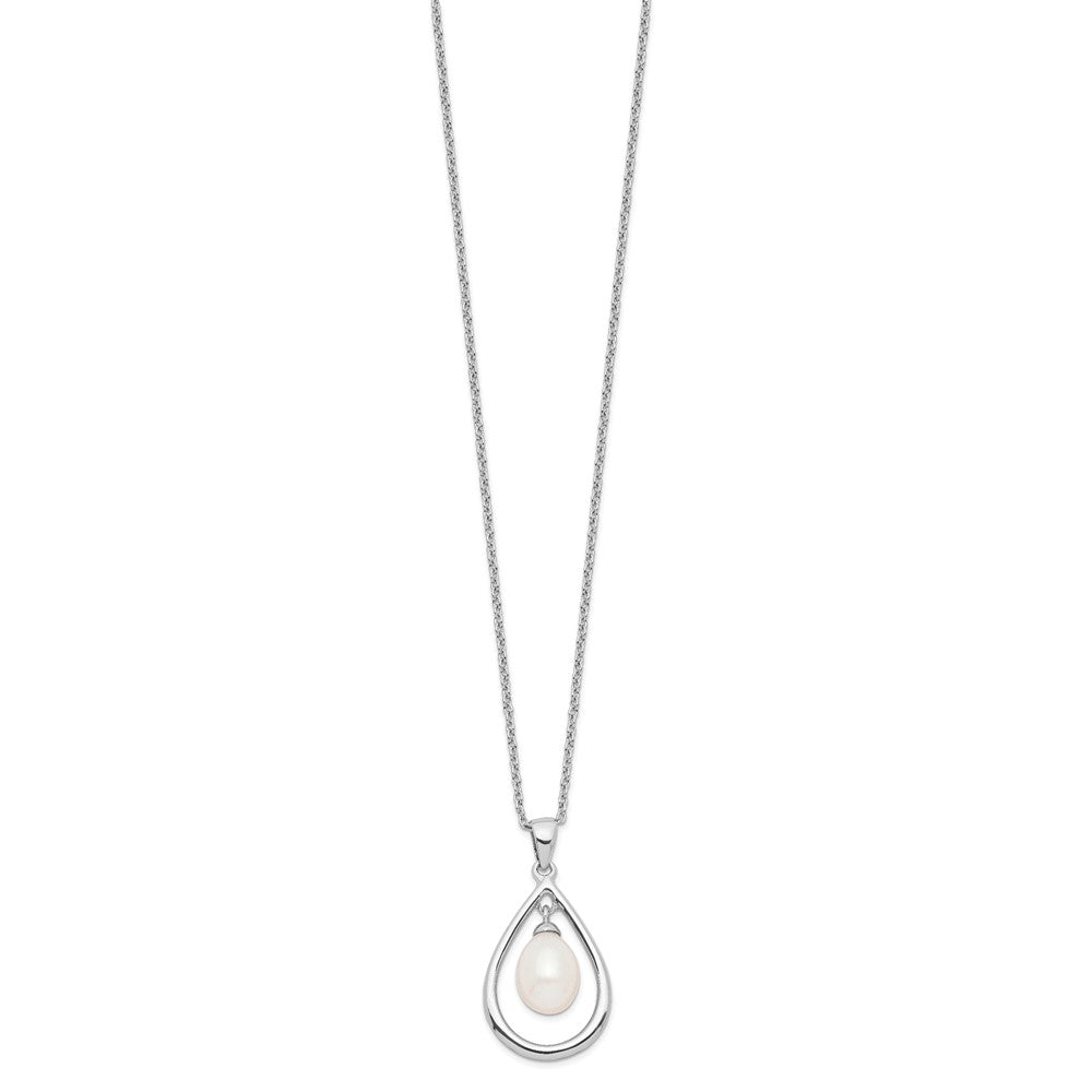 Sterling Silver Rhodium-plated 7- White Teardrop Freshwater Cultured Pearl Necklace